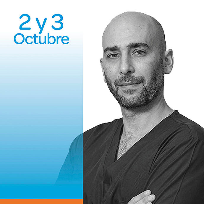 Prosthetics and digital dentistry event with Dr. Escobar, Sevilla Portrait image of Dr. Escobar in black and white